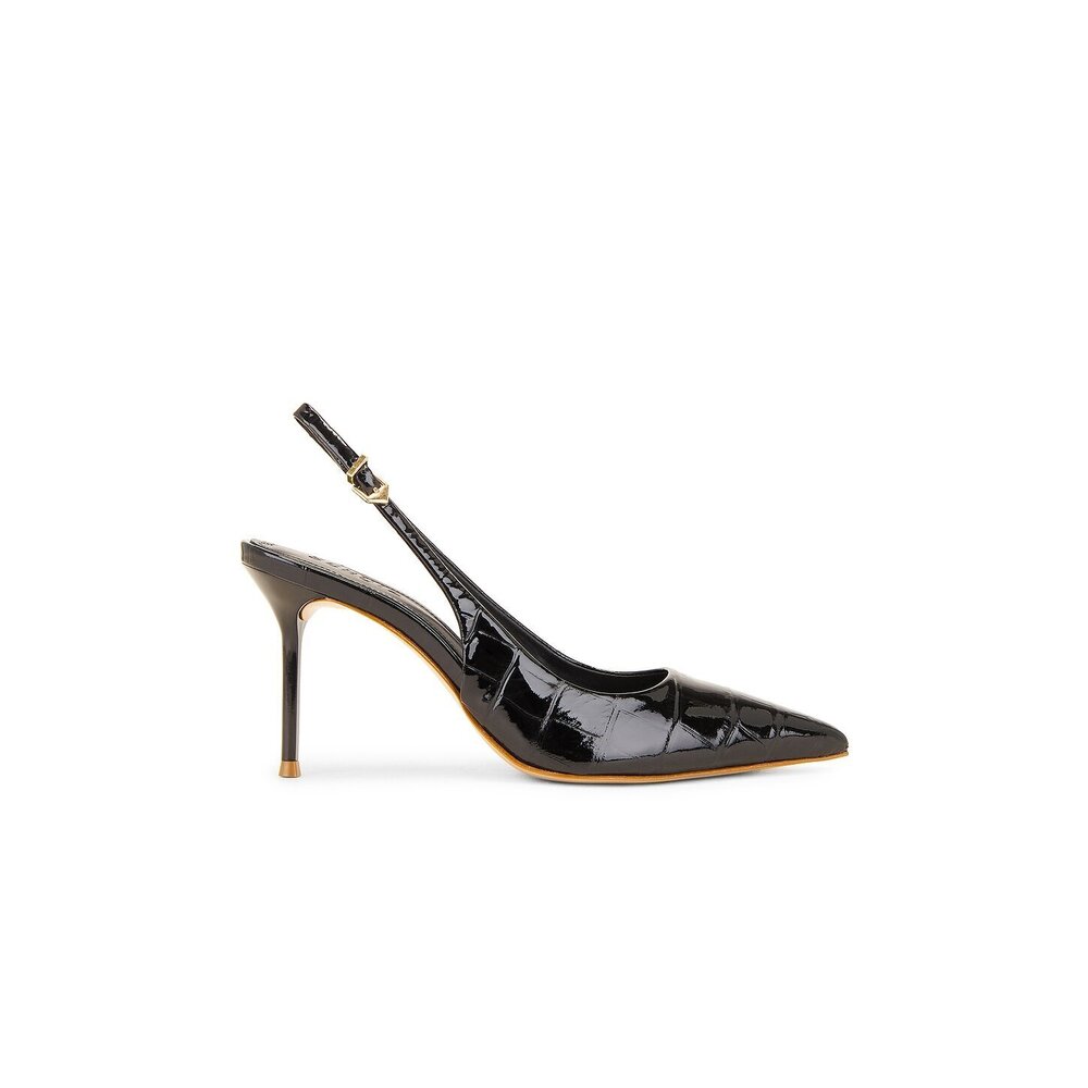 Schutz Paola Slingback in Black pointed toe sling-back high heel shiny croc skin